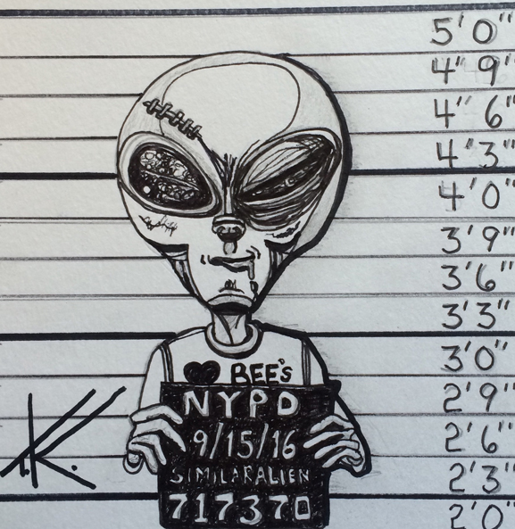 similar alien art tim kelly artist mugshot alien jail nypd lineup brooklyn nyc