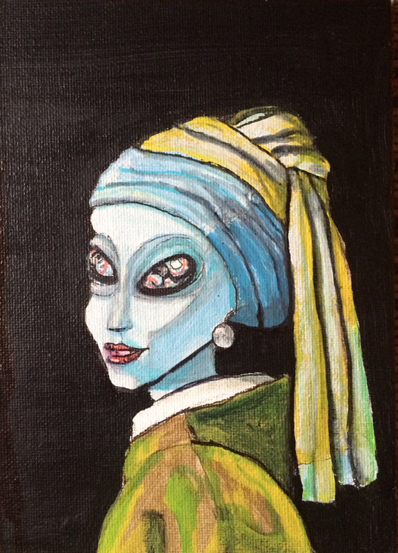 similar alien, tim kelly artist, girl with the pearl earring, paint, create, brooklyn , nyc art, tim kelly, alien art