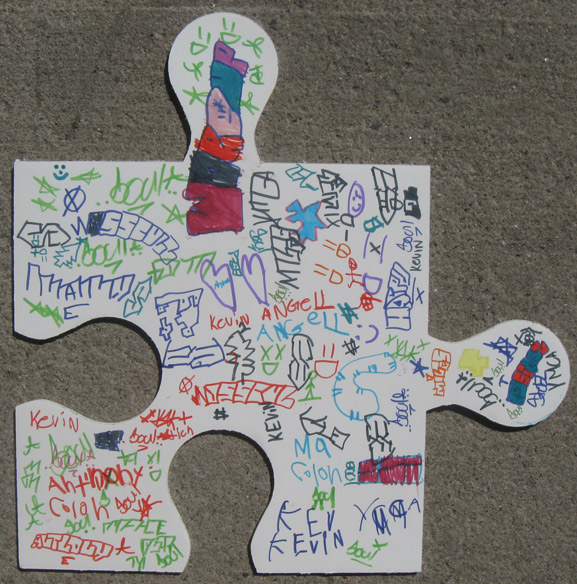 puzzle art project ymca greenpoint brooklyn PS84 art is good tim kelly artist nyc collaborative installation